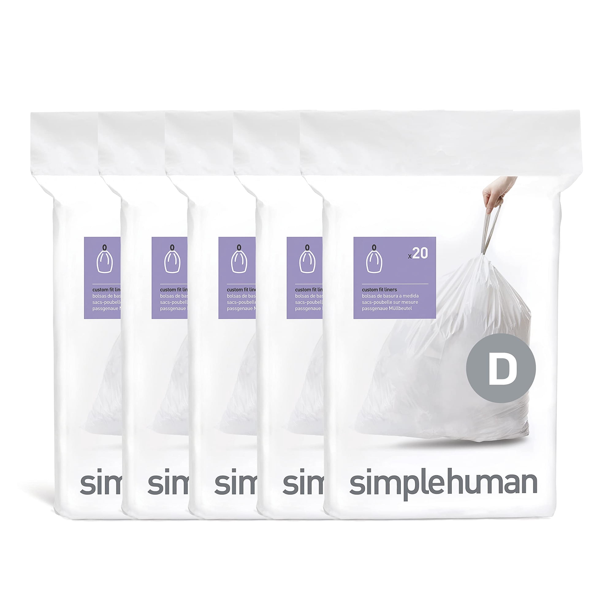 Bolsas De Basura Simplehuman Code D, 20 Litros, 5.3 Galones, 100 Unidades