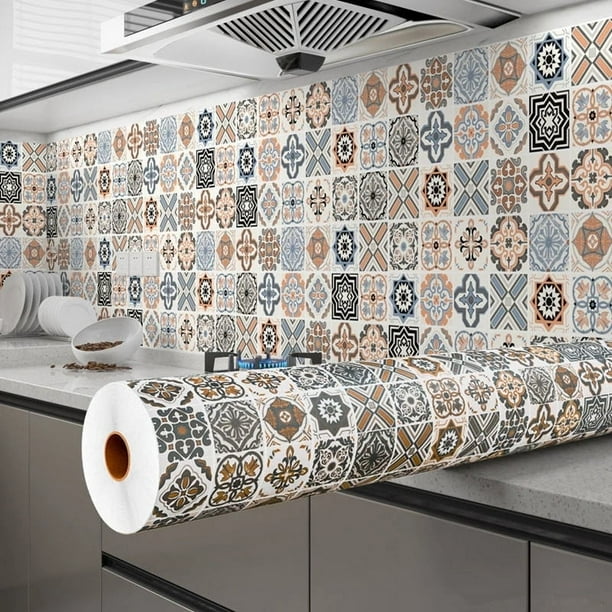 1pc Adhesive Mural Kitchen Furniture Wall Stickers, Oil Proof DIY Self-adhesive Wallpaper Ceramic Tile Bathroom Wallpaper 3D Vinyl Waterproof