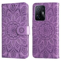 Funda Tipo Cartera Foxdock Para Xiaomi 11T , Diseño Girasol En Relieve, Cuero Pu, Cierre Magnético, Soporte Y Tarjetero