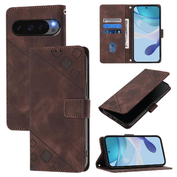 Funda Cartera para Google Pixel 10 5G con Soporte y Ranuras, Resistente a Golpes y Rayones Marrón