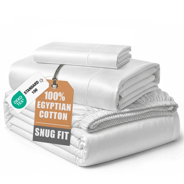 Juego de Sábanas Extra Largas Twin XL de 100% Algodón Egipcio LANE LINEN, Suaves y Cómodas, Resistentes a Pelusas y Desvanecimiento, Bolsillo Profundo de 38 cm - Blanco