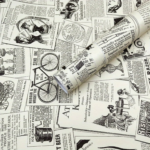 1 Roll, Retro British Newspaper Pattern Wallpaper, Furniture Renovation Wall Decoration Stickers, Bathroom Self-adhesive Instant Stickers, Moisture-proof Anti-dirt Heat Resistant PVC Wallpaper , 17.7