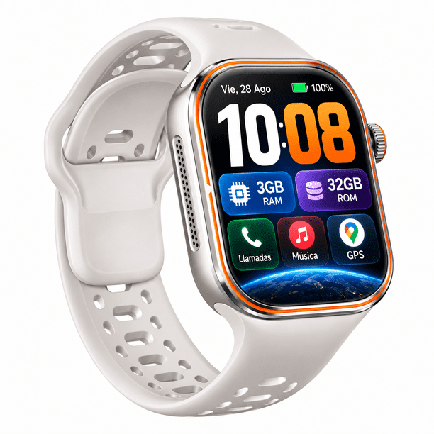 Reloj Inteligente Android 10 4G LTE con SIM Nano, Pantalla AMOLED 2.06", GPS, WiFi, Bluetooth, hasta 3GB RAM 32GB ROM y Batería 1000mAh