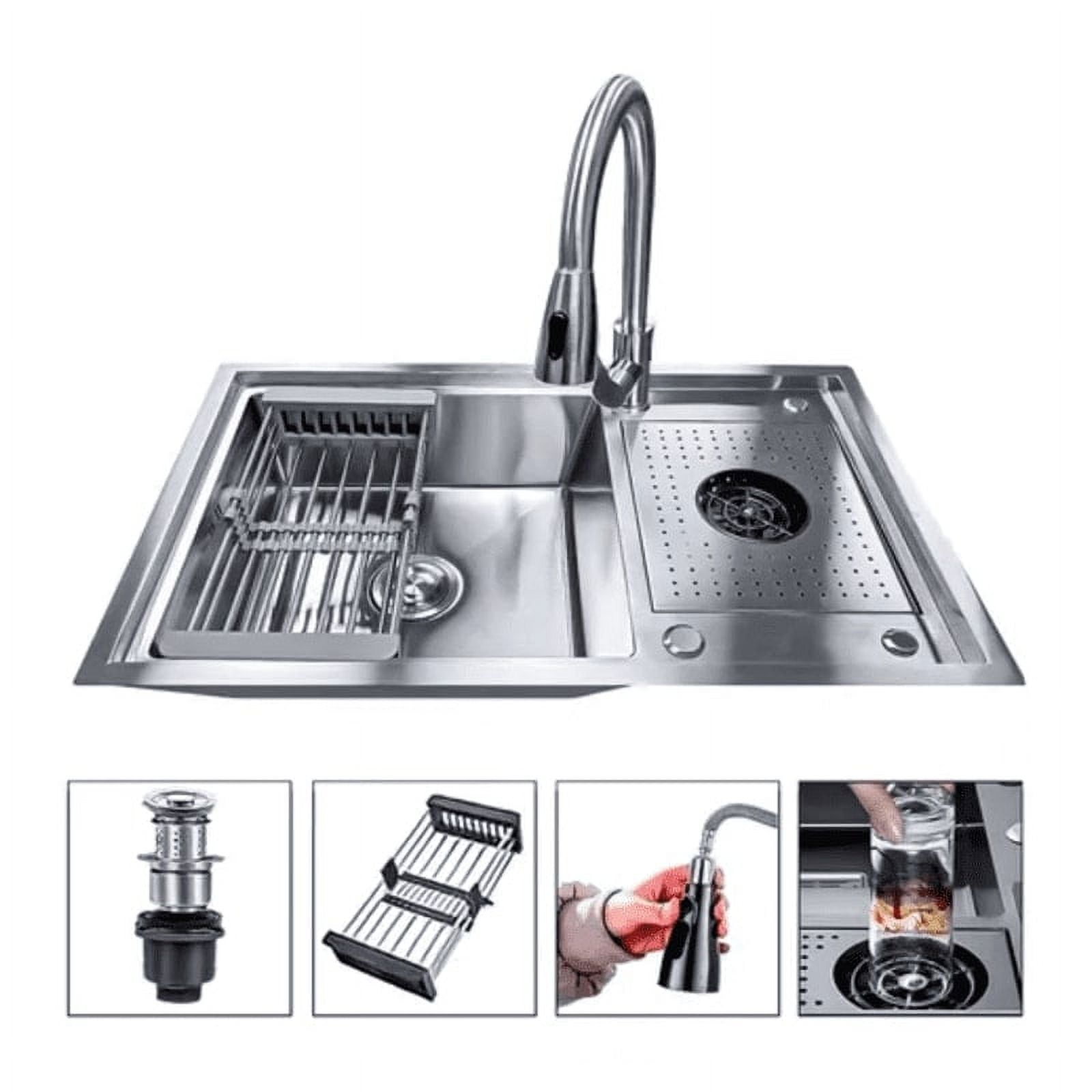 Genérico - Lavaplatos Con Llave Moderno 80x50 Con Lavavasos Grifo Y Accesorios