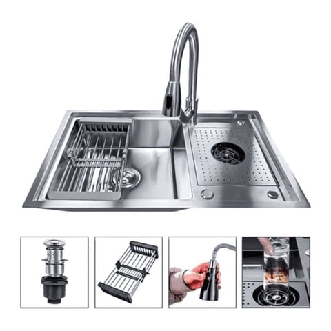 Genérico - Lavaplatos Con Llave Moderno 80X50 Con Lavavasos Grifo Y Accesorios