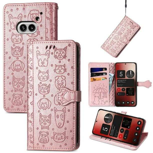 Funda Cartera FOXDOCK para Nothing Phone 2A , Flip PU con Relieve de Gatos y Perros, Tarjetero y Soporte