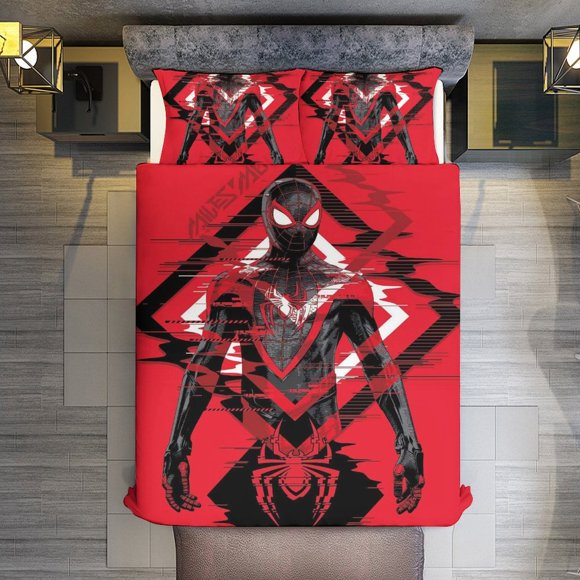 Spider-ManMiles Morales 3 Piece Sets Full/Queen Size - Reversible Microfiber Quilts with 2 Shams Soft Lightweight Bedspread Coverlet Comforter for All Season Bed Sheets