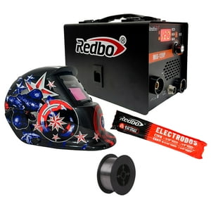 Redbo - Pack Soldadora Mig 120P + 1 Kilo De Alambre Flux + 1 Kilo De Electrodo + Mascara Fotosensible