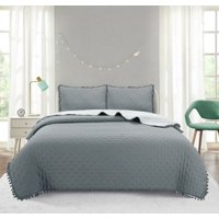 Top Lucky - Cubrecama De Algodonking Pompon Gris