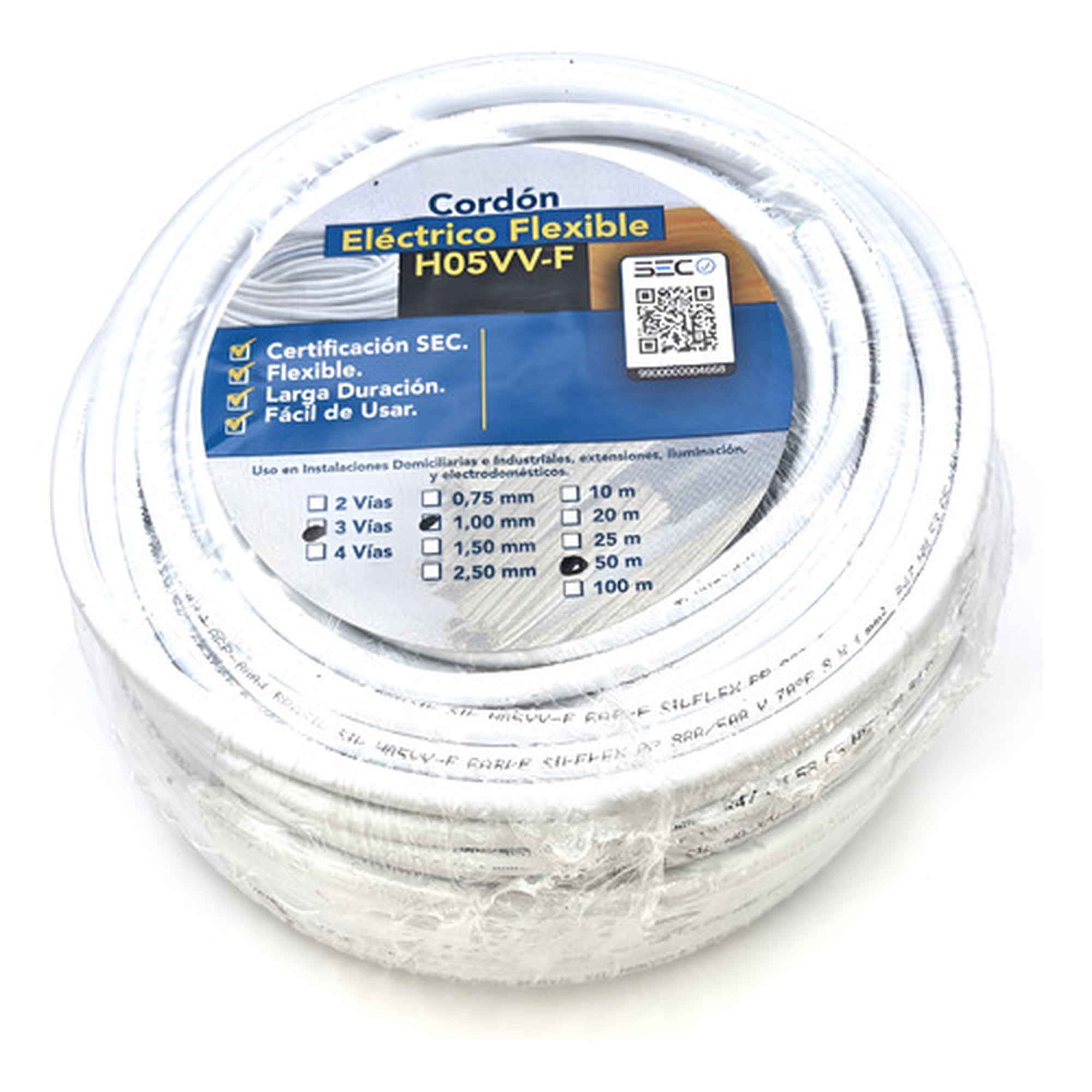 Cable Cordón Eléctrico Sil Flexible 3x1mm2 50m Blanco Sec Blanco
