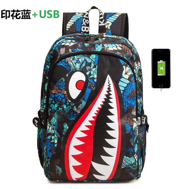 Cool shark mouth prints bagpack boy camouflage college bags unisex schoolbags waterproof backpacks student large capacity bags