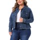 thumbnail image 4 of Agnes Orinda Chaqueta de Mezclilla Lavada con Bolsillos para Mujer Talla Grande de Manga Larga con Cuello Abatible para Escuela o Universidad 4X Azul Lavado Nieve, 4 of 6