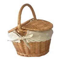 Magideal - Cesta De Picnic De Mimbre Tejida A Mano Con Tapa Y Asa Cesta De Almacenamiento De Ratán Cesta De Mimbre Tejida Frutas Sándwiches Verduras