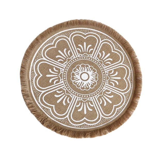 Ronda Doily Posavasos Decoración Escritorio Estilo retro Bordado de encaje a prueba de aceite Hecho a mano con borla Mantel para oficina Sala de estar Blanco