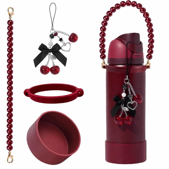 Set de Accesorios para Botella JRRLSLXU: Colgante Cereza Negra y Correa de Perla