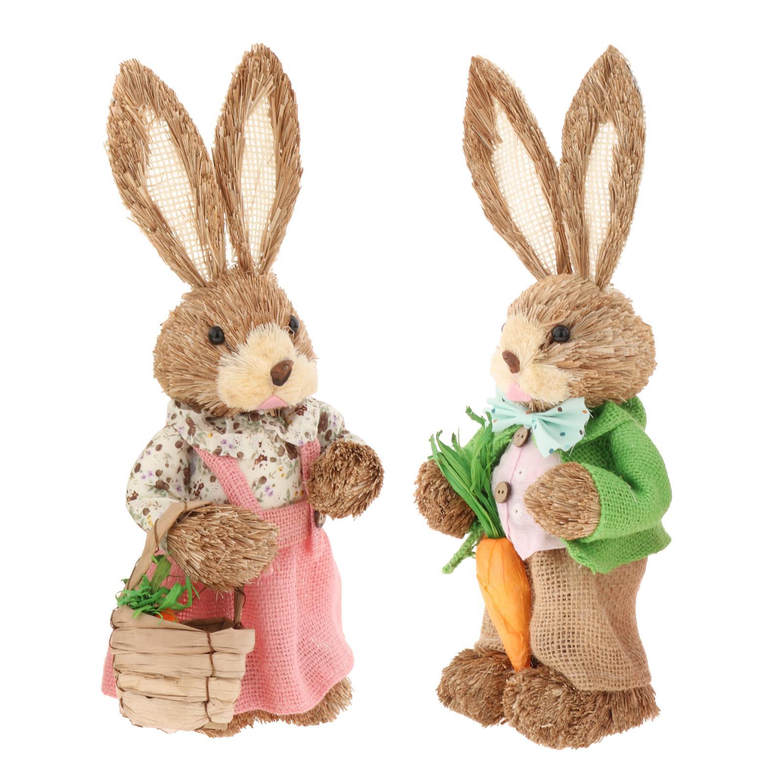 Magideal - Adorno De Conejo De Paja De 35 Cm Con Ropa, Accesorios Para Fotos, Decoración De Animales De Pie Para Pascua, Estatuas De Conejo Para Escritorio, Jard Verde Rosa