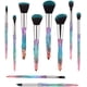 thumbnail image 5 of Juego de 10 brochas de maquillaje de oro rosa con diseño de diamante, brochas profesionales para sombras de ojos, corrector, delineador y cejas (azul y morado)., 5 of 7