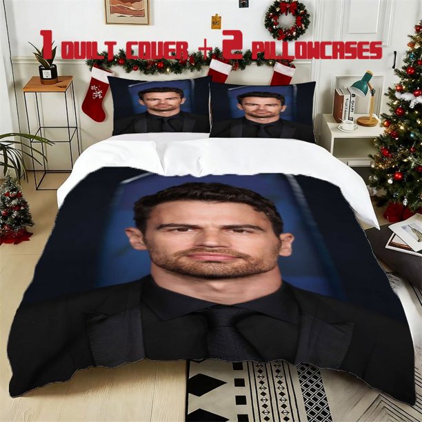 3pcs Theo James Photo Printed Bedding Set Soft Duvet Cover with 2 Pillowcases All Season Comfort