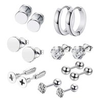 Magideal - Juego De Aretes De Aro De 14 Piezas / Aretes De Oreja Conjunto De Aretes De Declaración De Moda Delicada Para Hombres / Joyería Piercing Para Cumpleañ Plata De 8 Mm