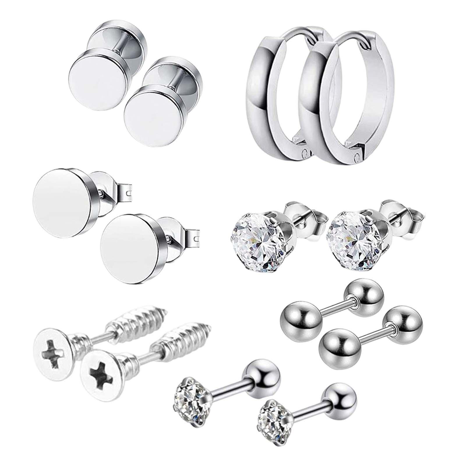 Magideal - Juego De Aretes De Aro De 14 Piezas / Aretes De Oreja Conjunto De Aretes De Declaración De Moda Delicada Para Hombres / Joyería Piercing Para Cumpleañ Plata De 8 Mm
