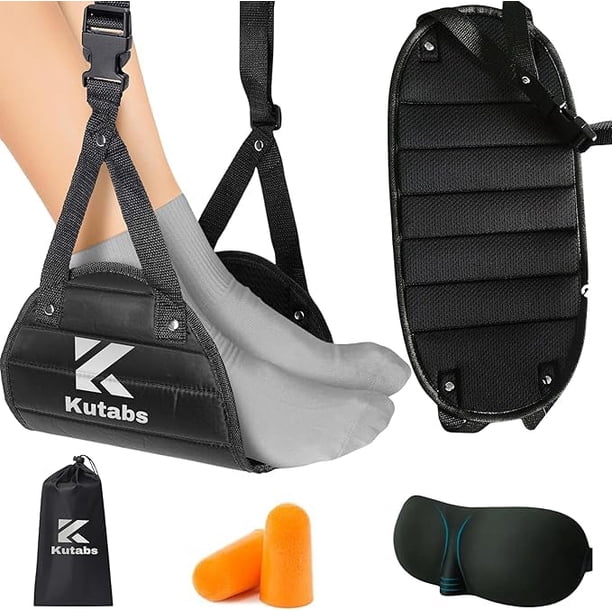 Hamaca para pies KUTABS para avión o viaje con máscara para dormir y tapones para los oídos