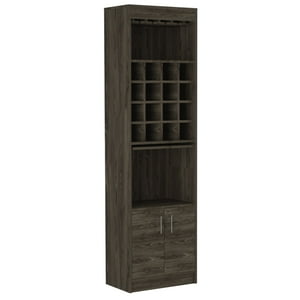 Fmfurniture - Bar Alto 2 Puertas 16 Botelleros Fm-001O Café Oscuro