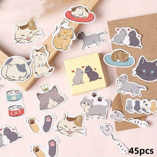 Decorate Your Diary, Handbook, and Album with 45pcs of Cute Cat Stickers - DIY Boxed Stickers for Sealing and Decoration