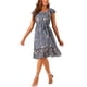 thumbnail image 4 of INSPIRE CHIC Vestido Midi Floral para Mujer Cuello Cuadrado Mangas Cortas con Volantes Dobladillo con Volantes Vestido de Invitada de Boda de Verano Línea A Azul Polvoriento S, 4 of 5