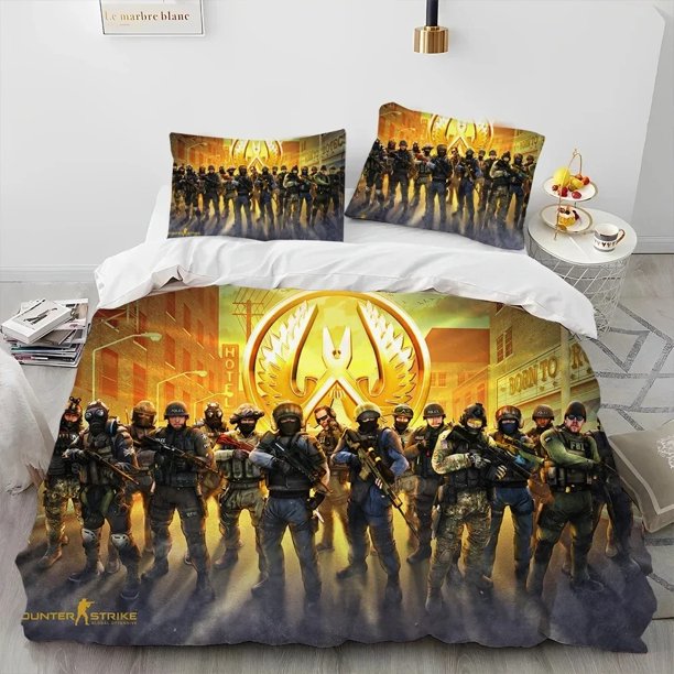 CS GO Game Gamer Counter Strike Bedding Set Duvet Cover Bed Set Quilt Cover Pillowcase Comforter Size Boys Adult Bed Sheets