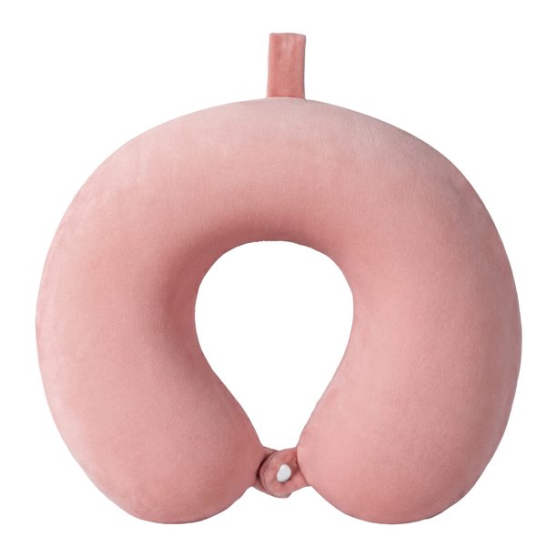 REGALWOVEN Almohada de Viaje de Espuma de Memoria, Almohada de Cuello en Forma de U, Cierre a Presión Color Rosa Pasta de Frijol 12x12x4in