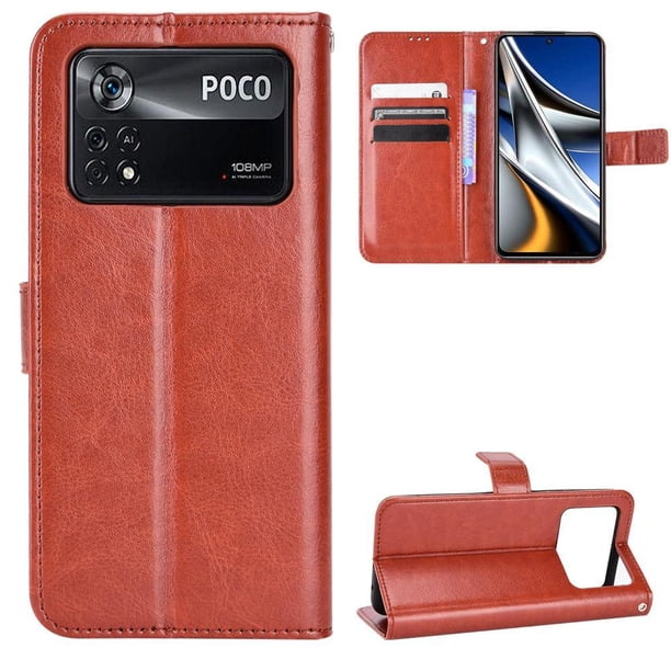 Funda tipo libro para Xiaomi POCO M4 PRO 4G, cartera todo‑en‑uno, funda multifuncional con tarjetero y correa de muñeca desmontable