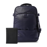 Pack Mochila De Viaje Trip Azul + Portapasaporte Negro Totto