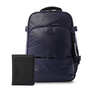 Pack Mochila De Viaje Trip Azul + Portapasaporte Negro Totto