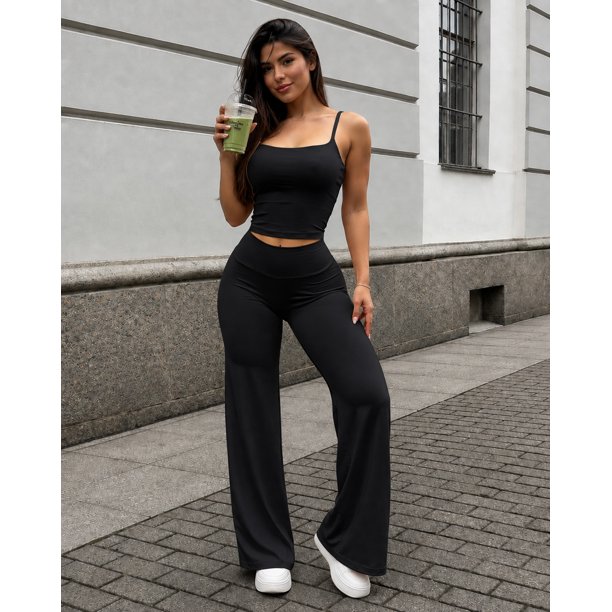 Conjunto Deportivo Para Mujer Top Tirantes Pantalon Palazzo