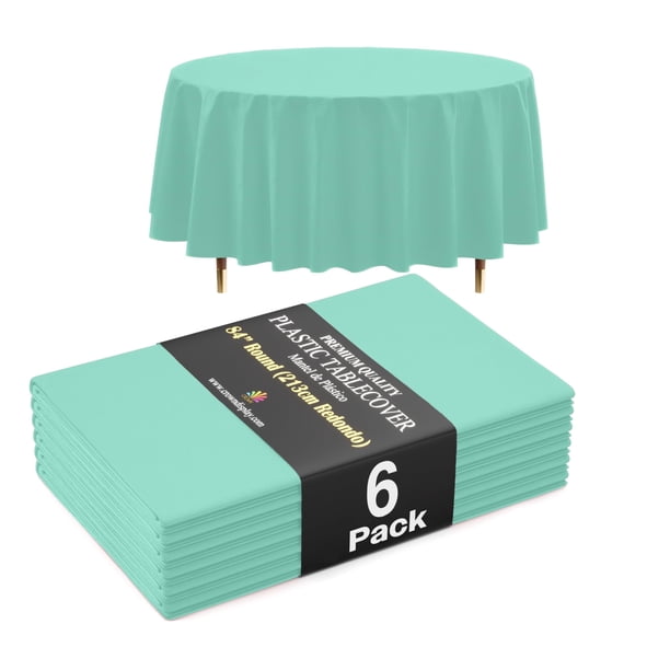 Exquisite Mantel Redondo de Plástico Menta Premium, 66% Más Grueso, 0,5 mil, Paquete de 6, 84 pulgadas, Descartable y Resistente al Desgarro