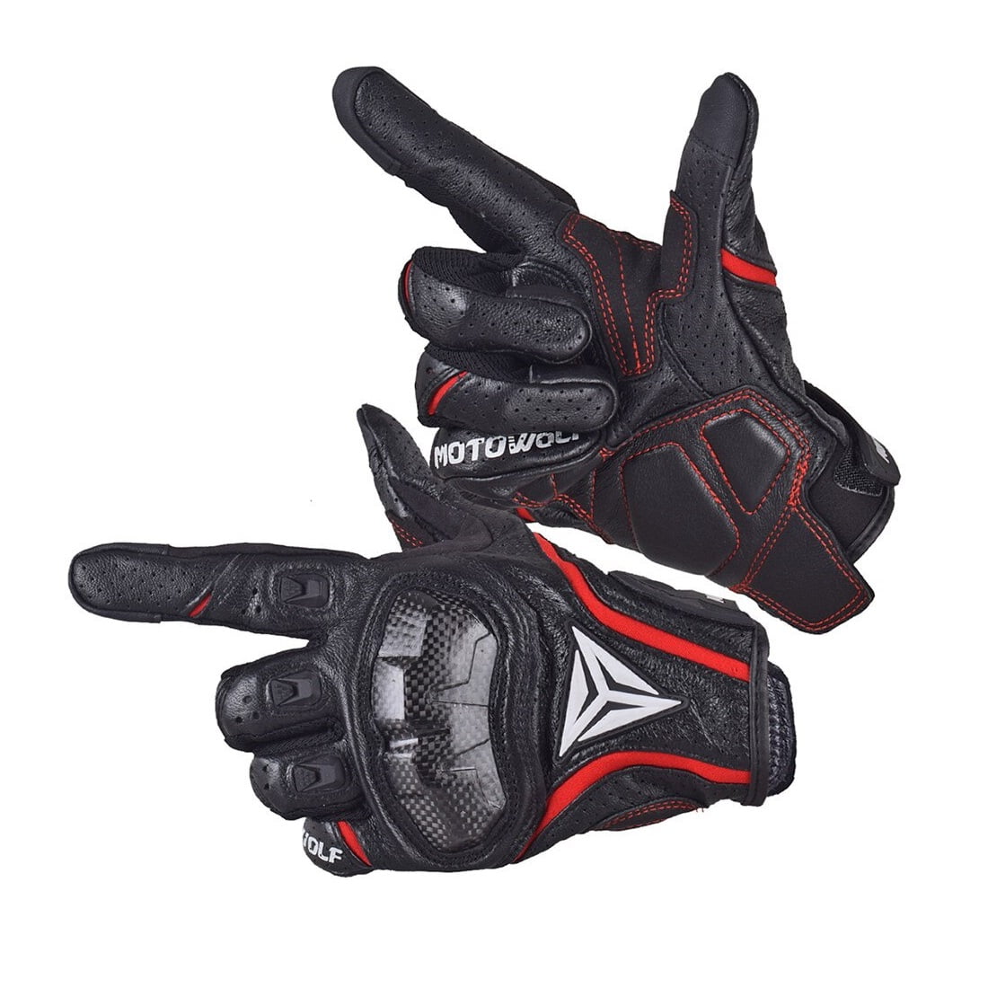 Guantes Para Motociclismo De Cuero Motowolf Mdl0305 - Rojo - Talla L