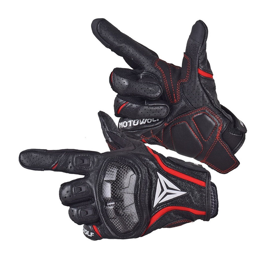 Guantes Para Motociclismo De Cuero Motowolf Mdl0305 - Rojo - Talla Xl