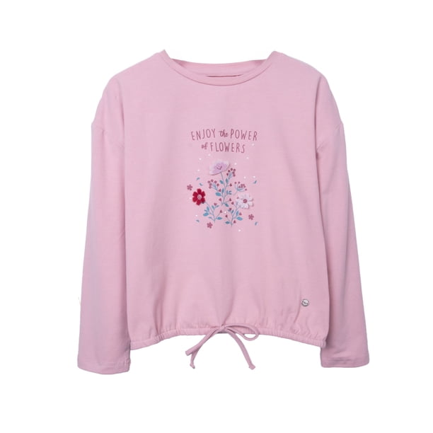 Polera Niña Manga Larga Estampado Floral Palo Rosa