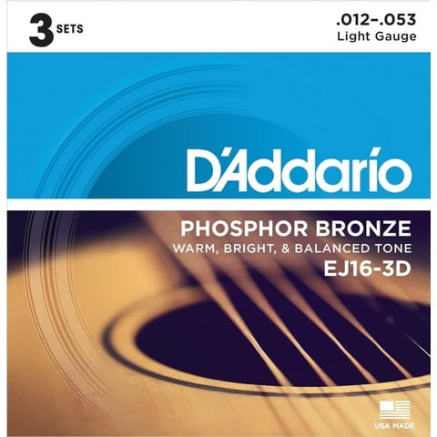 Cuerdas Para Guitarra D'Addario Phosphor Bronze Ej16-3D 12-53 Light