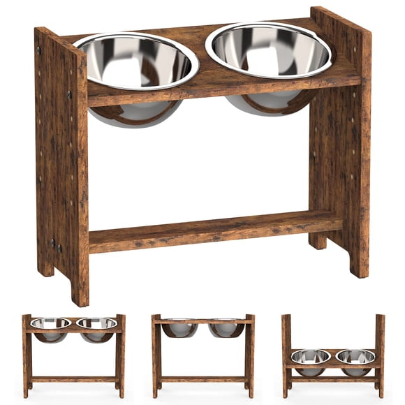 Comederos Elevados para Perro Vantic Ajustables L/XL Marrón Rústico