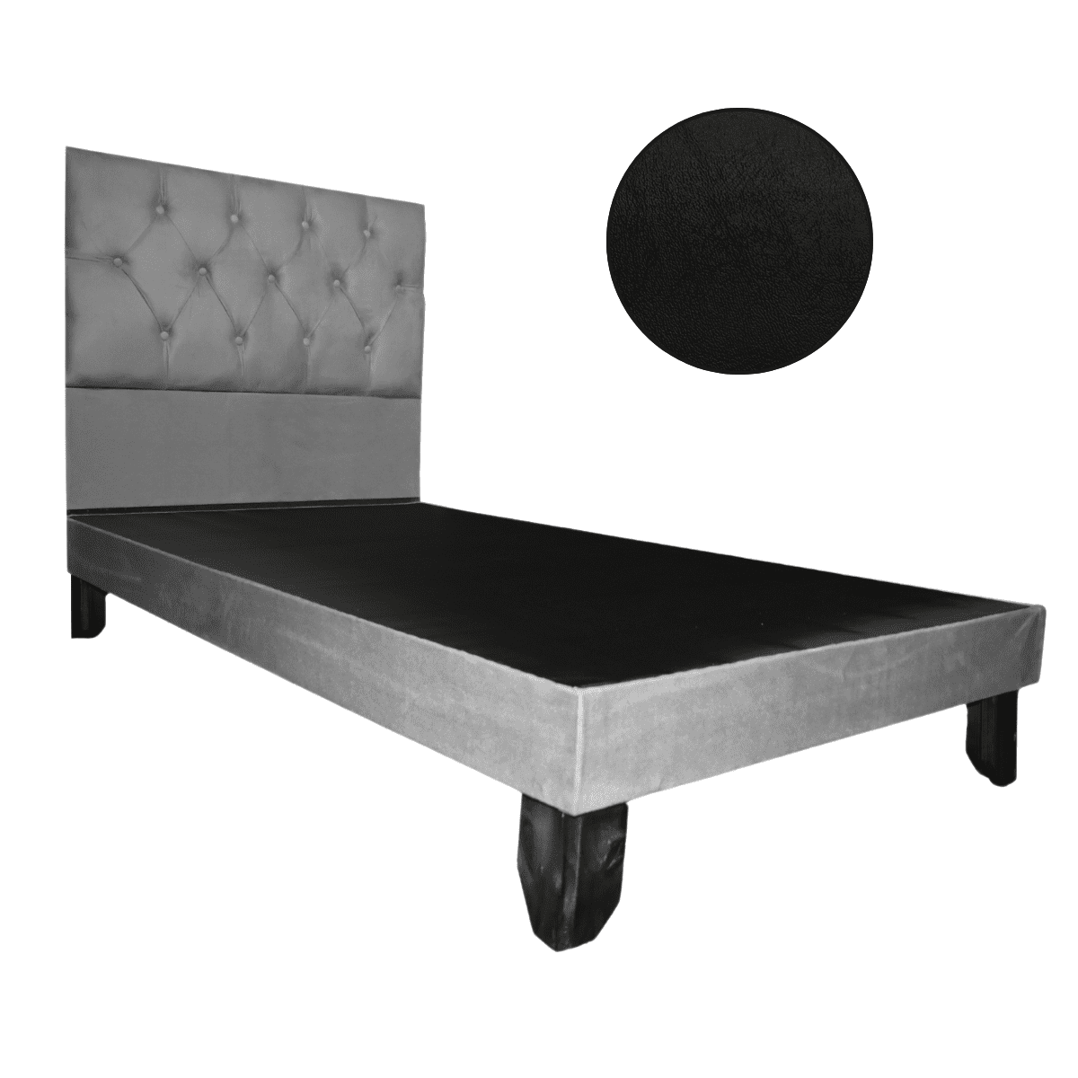 Mueblart - Base De Cama Con Respaldo A Piso Full Negro Eco Cuero