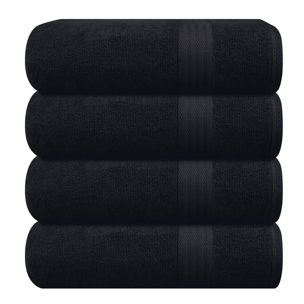 Juego de toallas de baño GLAMBURG Premium Cotton, paquete de 4, color negro, 68 x 137 cm