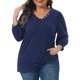 thumbnail image 1 of Agnes Orinda Conjuntos de Halloween Tallas Grandes para Mujeres Escuela Universidad Manga 3/4 Cuello en V Decoración de Botones Camisetas Casual Sólidas 1X Azul Marino, 1 of 6