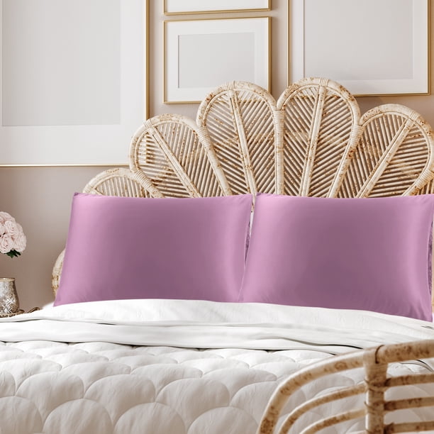 PiccoCasa Fundas de Almohada de Satén de Lujo Juego de Fundas de Almohada de Seda de 2, King Malva
