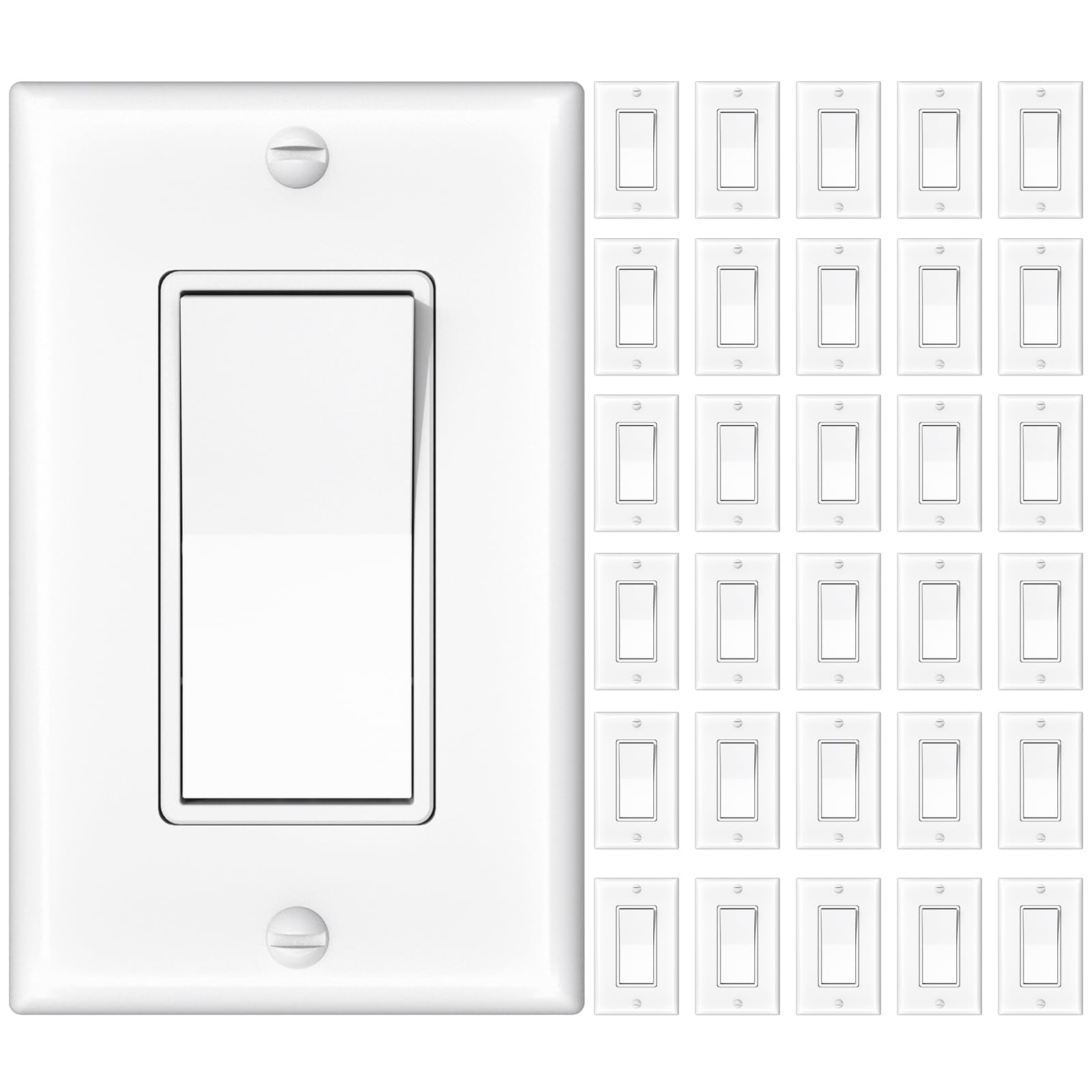 Interruptor De Luz Amico Unipolar, 15 A, 120/277 V, 30 Unidades, Color Blanco