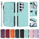 thumbnail image 3 of Funda Cartera Mariposa para [Samsung Galaxy S24 Ultra] con Soporte y Cremallera Verde menta, 3 of 6