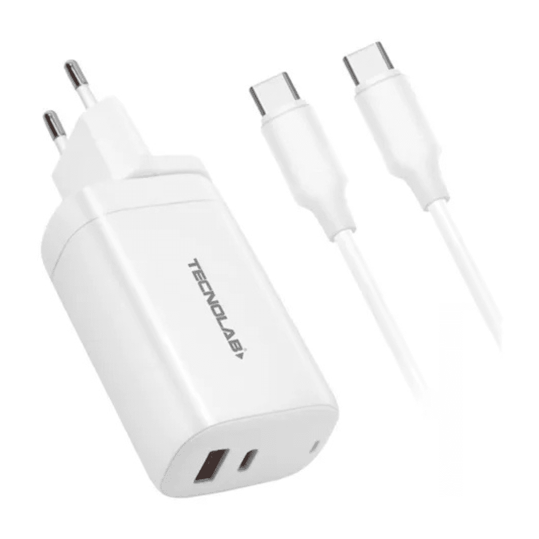 Tecnolab - Cargador Usb Carga Rapida Con Cable Tipo C Tl468 Blanco