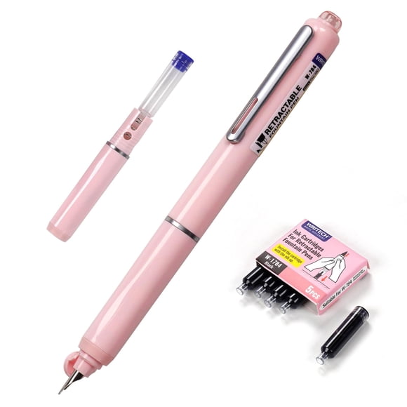 Pluma estilográfica WRITECH retráctil de tinta negra con punta fina rosa