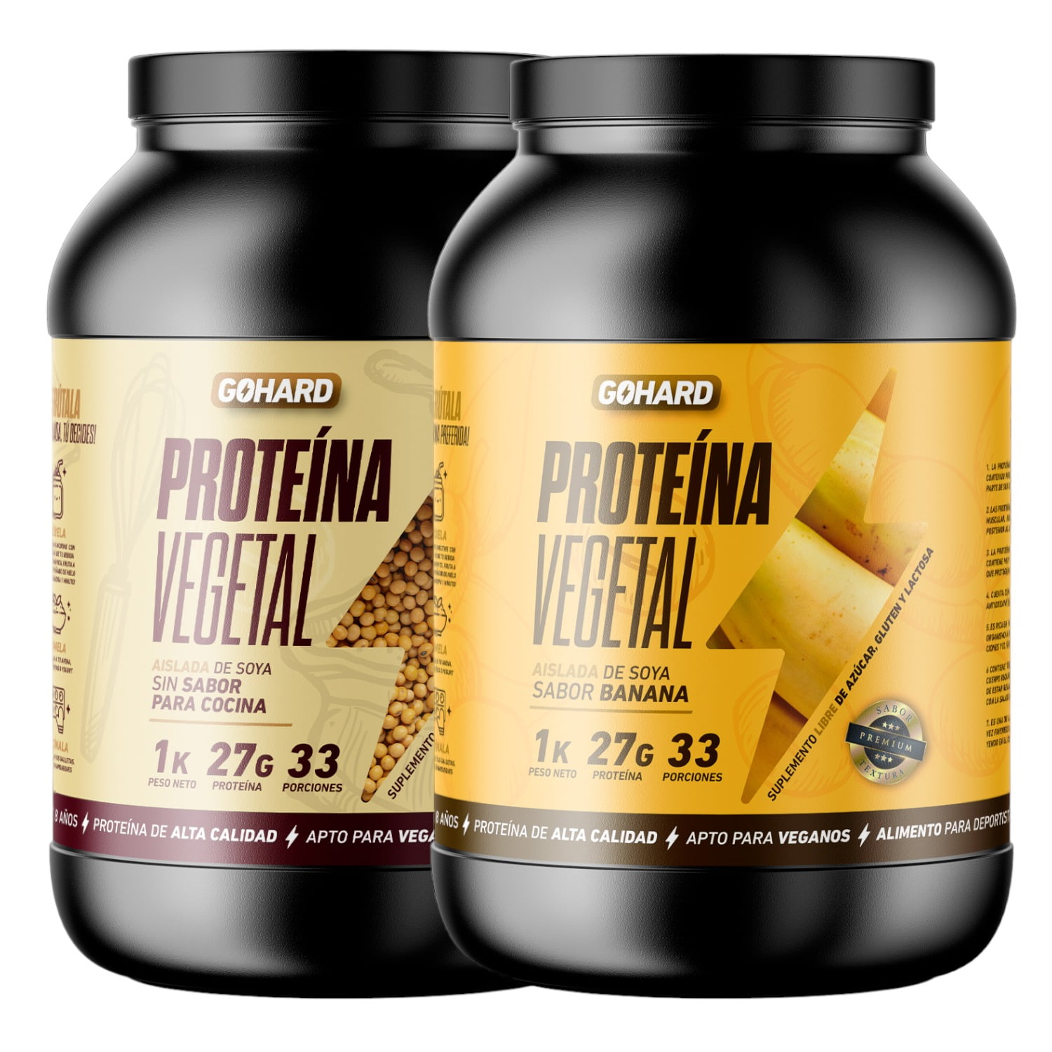 Gohard - Pack Proteinas Vegetales 2kg Total Sin Sabor - Platano