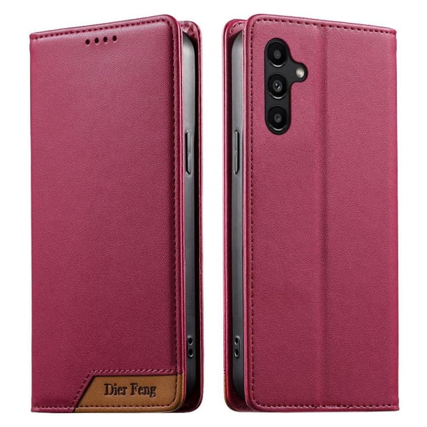 Funda Tipo Cartera de Cuero Sintético para Samsung Galaxy A15 Bloqueo RFID, con Ranuras para Tarjetas y Bolsillo para Efectivo, Cierre Magnético Fuerte Rojo